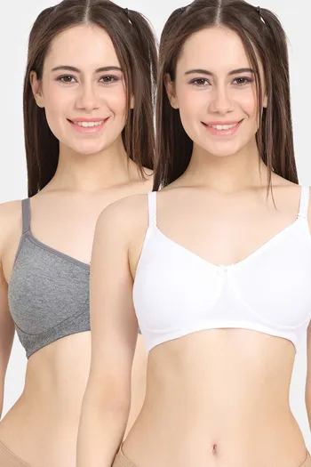 Buy Rosaline Everyday Double Layered Non Wired 3/4th Coverage T-Shirt Bra (Pack of 2) -  White Grey